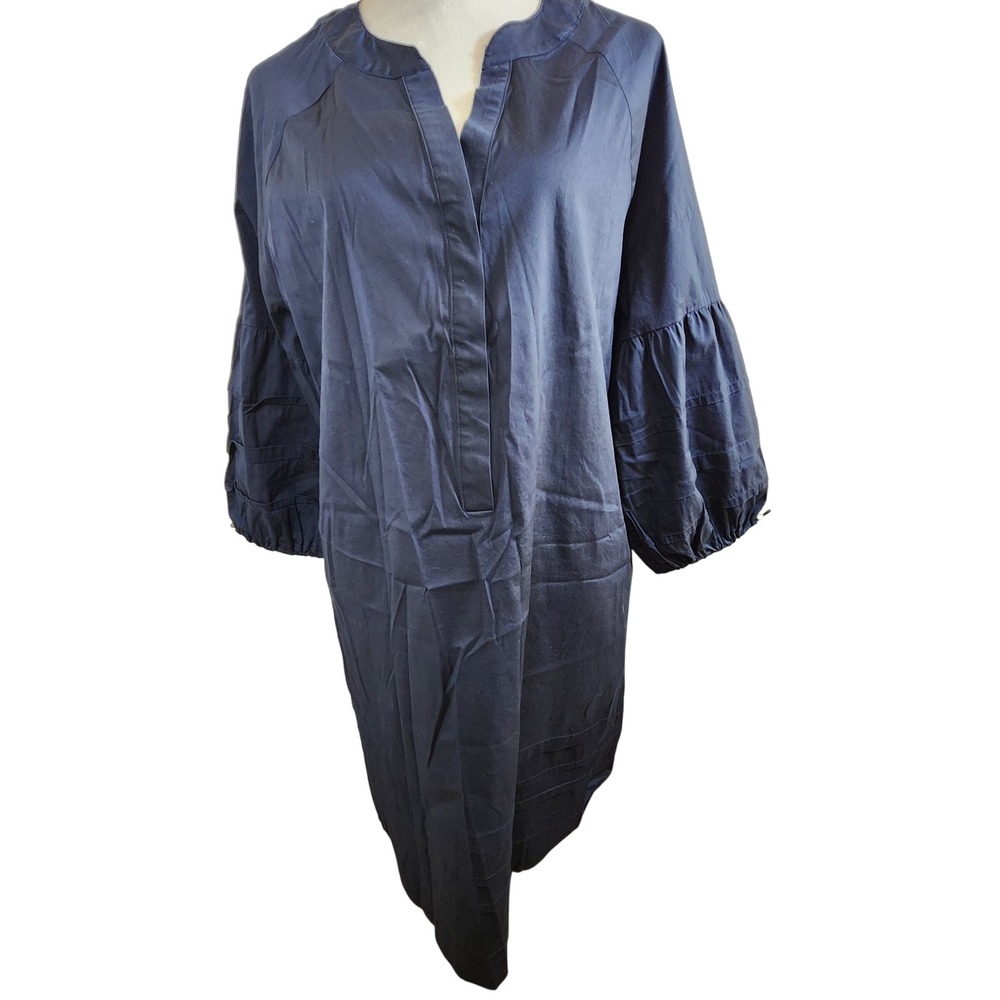 Chico's 3 Blue Puff Sleeve Shift Dress Womens Size XL 16/18 Office Cotton V Neck